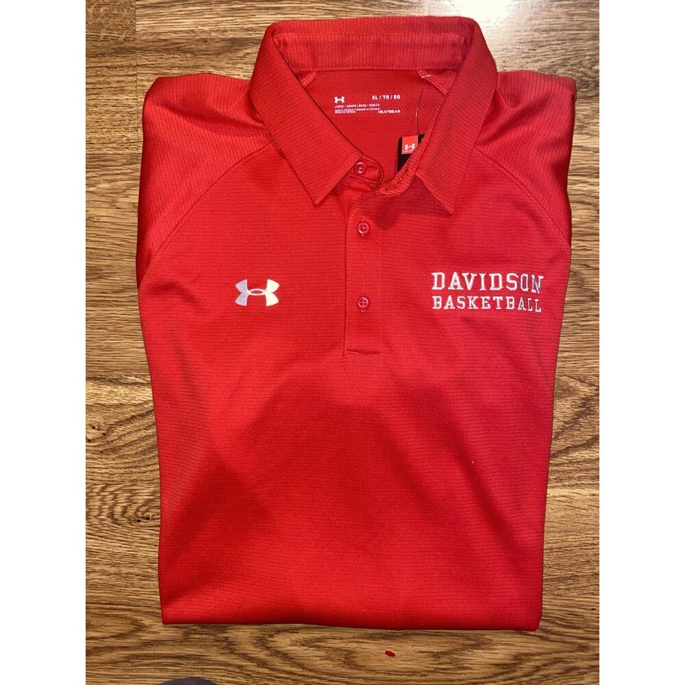 NWT Under Armour Davidson Wildcats Basketball Mens Red Polo Shirt XL
